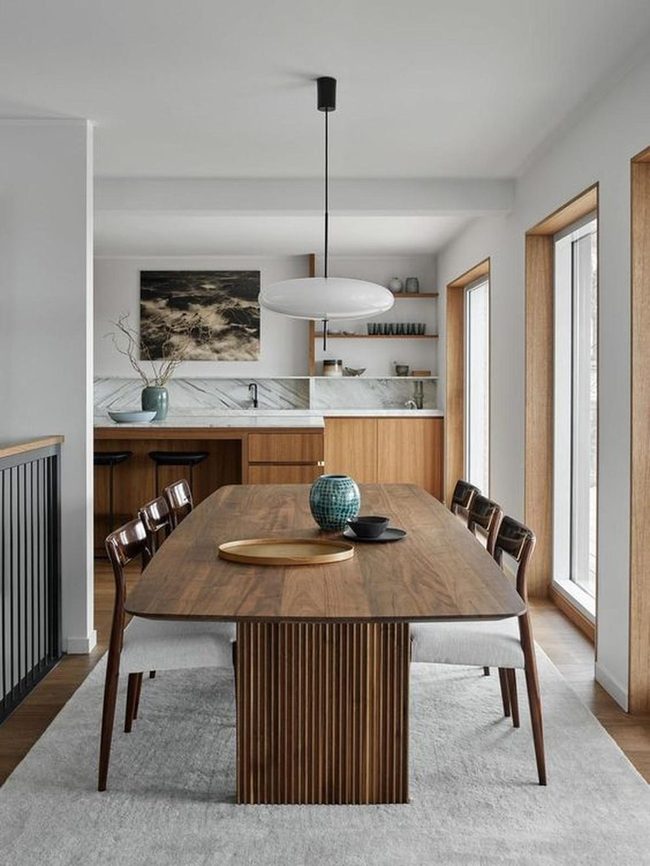 Sunlit Wood And Marble Dining