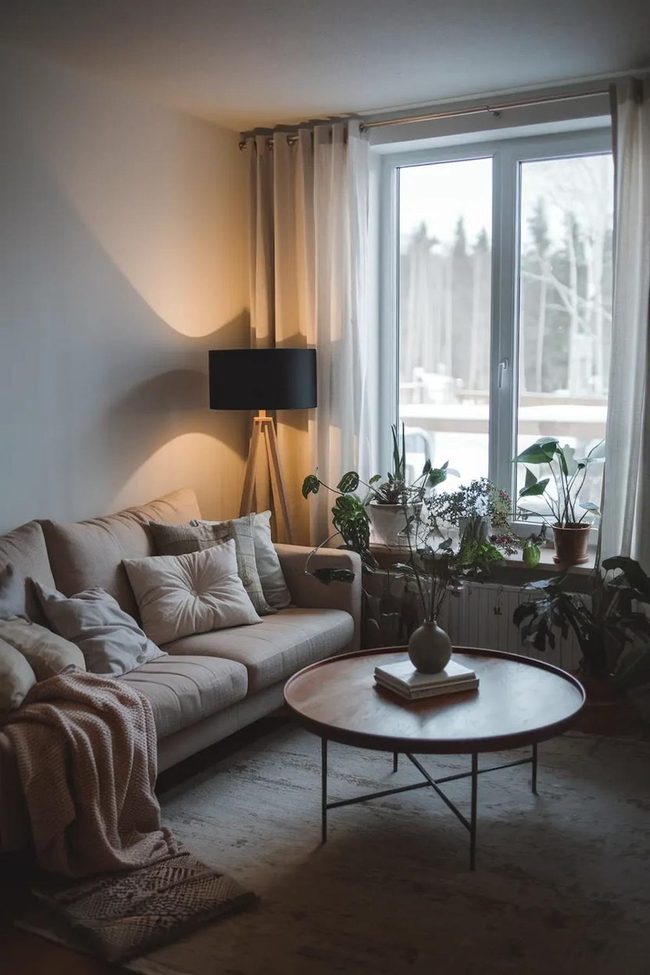 Beige Sofa With Snow View Serenity