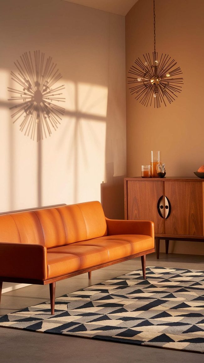 Mid-Century Geometry With Warm Wood Tones