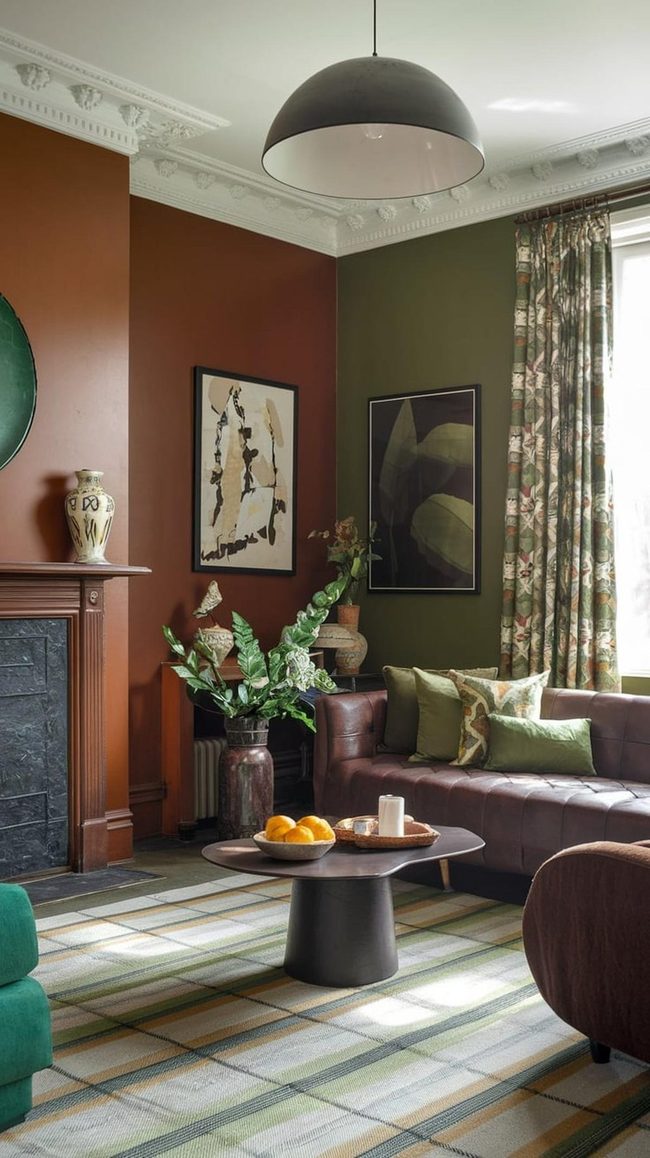 Green Walls Meet Brown Leather
