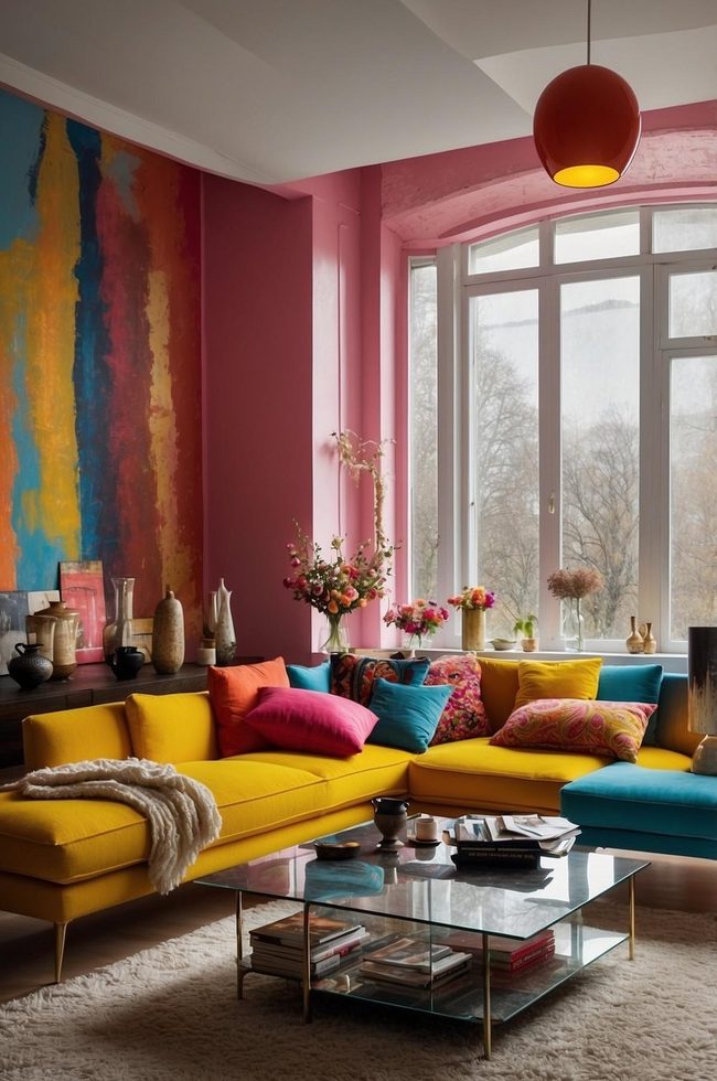 Colorful Accent Wall Living Room