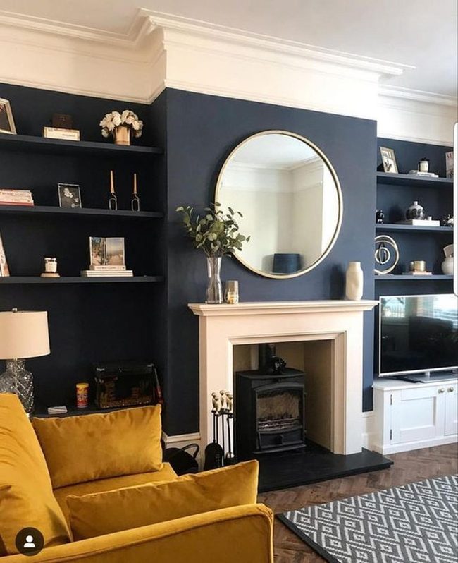 Navy Walls With Mustard Accents