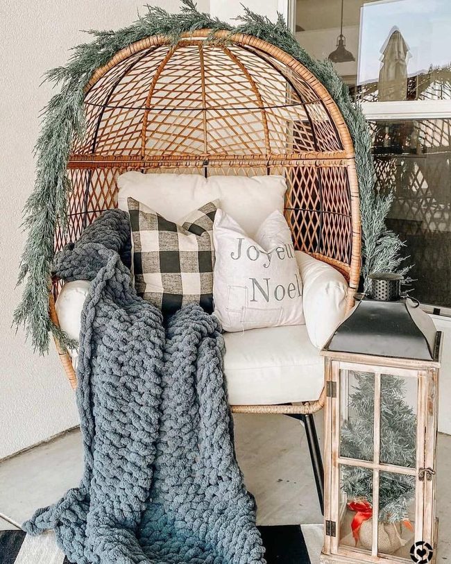 Wicker Chair Winter Greenery Corner
