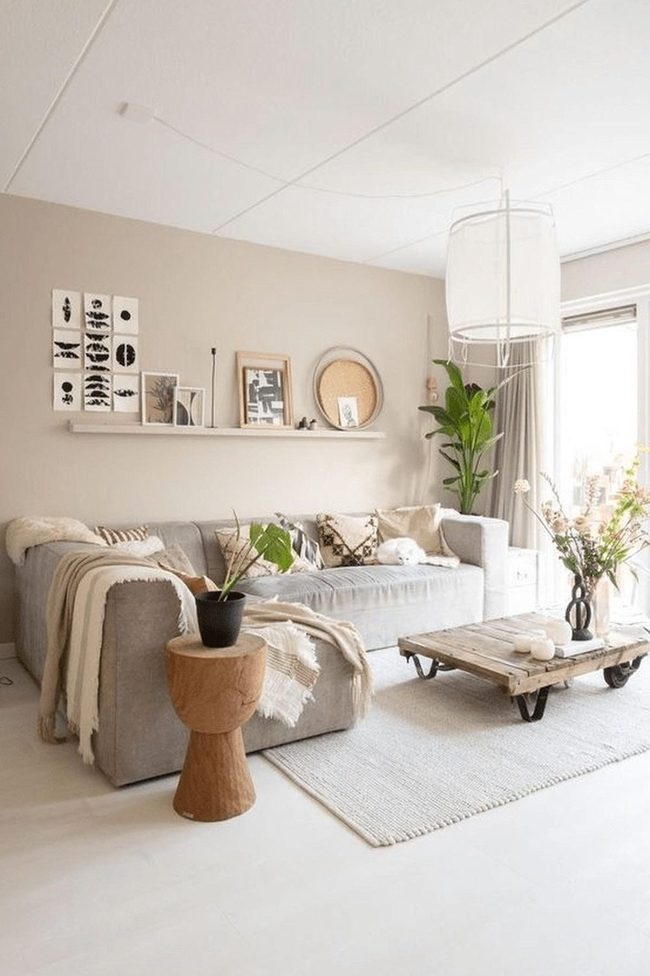 Gray Sofa With Natural Green Accents