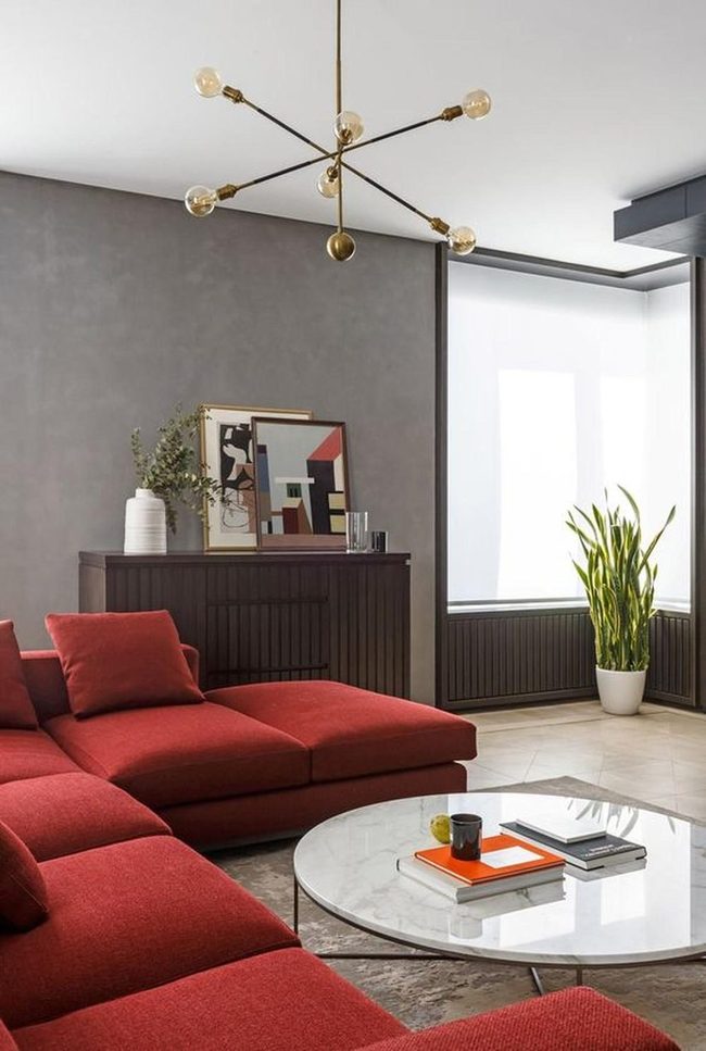 Red Sectional Anchors Modern Gray