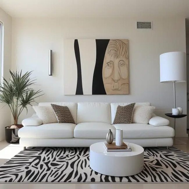 White Leather Couch Black Wall Art