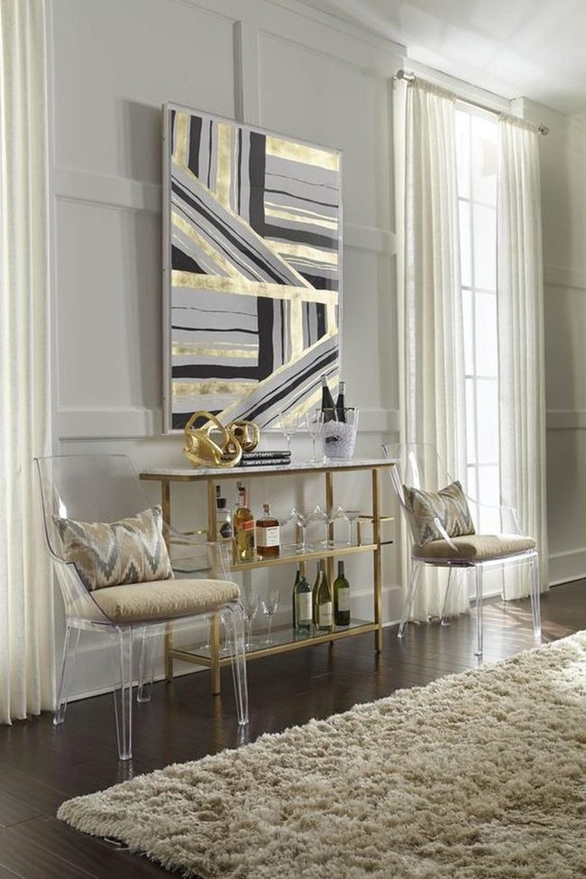 Gray Gold Striped Statement Wall