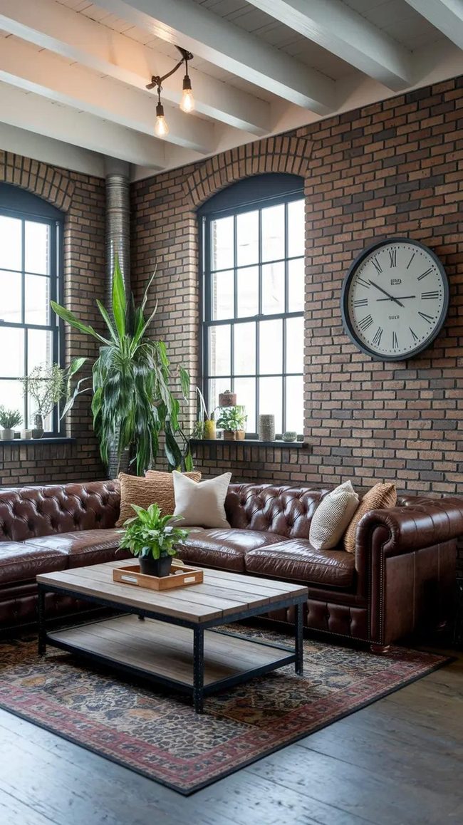 Exposed Brick Industrial Living Room