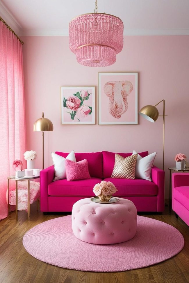 Blush Pink Sofa With Understated Blue