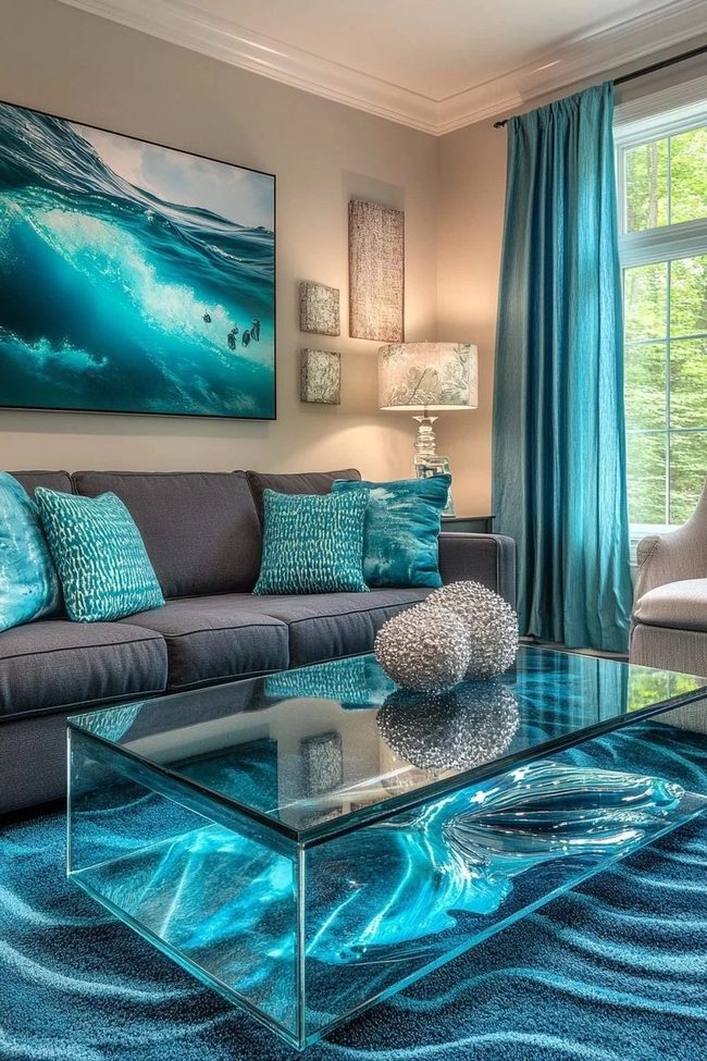 Dark Grey Sofa Ocean Blue