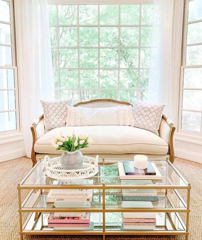 White Tulips, Gold And Glass Table