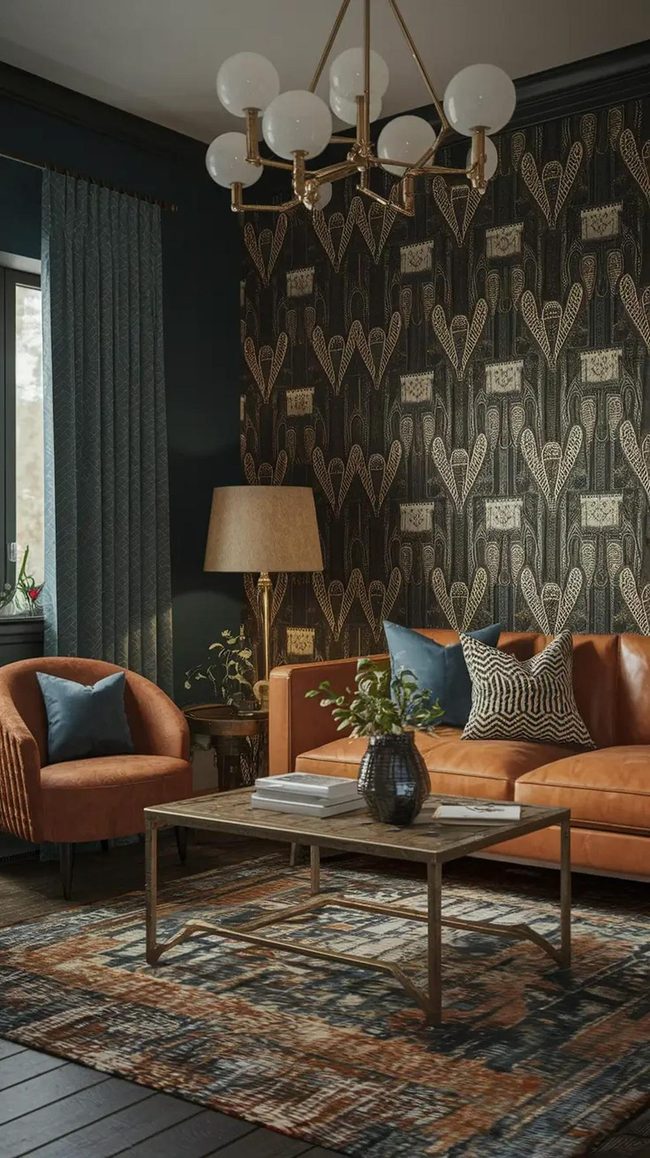 Patterned Sofa Anchors Eclectic Style