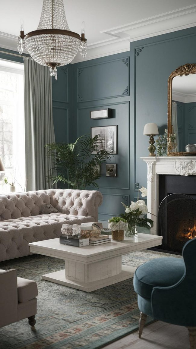 Tufted Sofa Meets Sage Walls