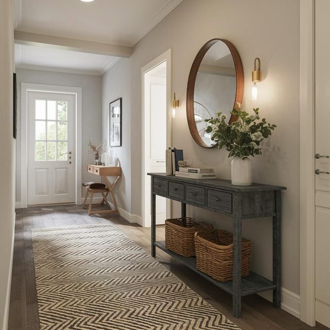 Narrow Rustic Timber Console with Drawers