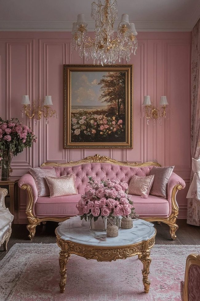 Pink Walls With Gold Accents
