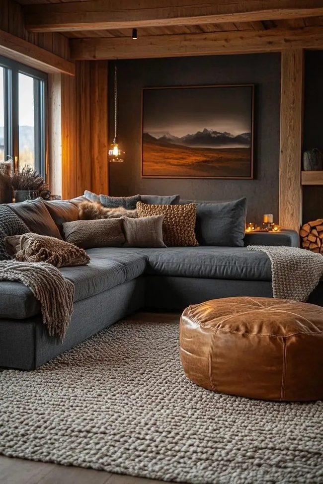 Dark Grey Sofa Layered Textures