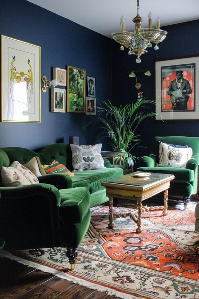 Deep Green Velvet Against Bold Blue