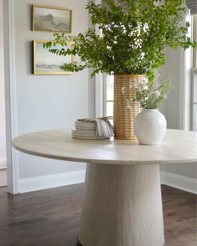 Round Wood Table With Living Plants