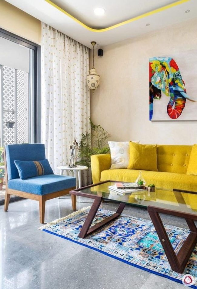 Yellow Sofas Meet Elephant Art