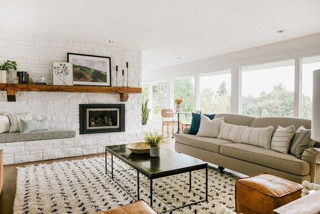 Gray Cushioned White Brick Bench