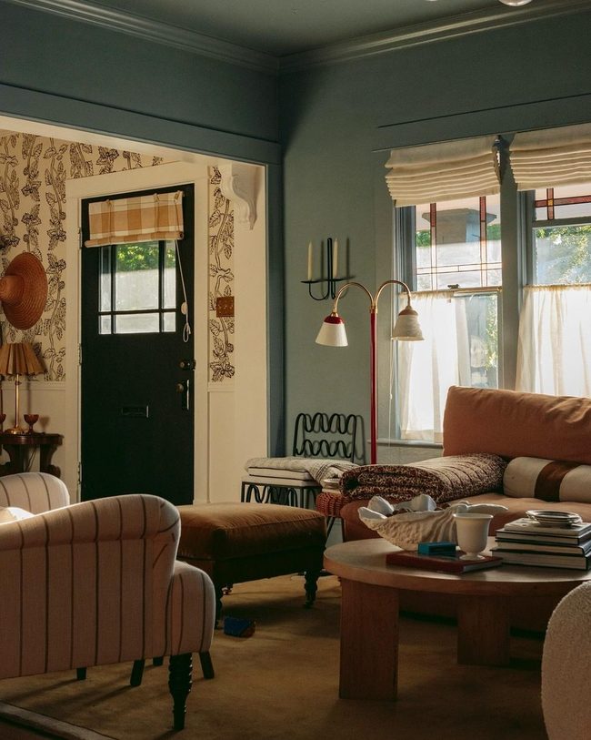 Blue Walls Meet Striped Chairs