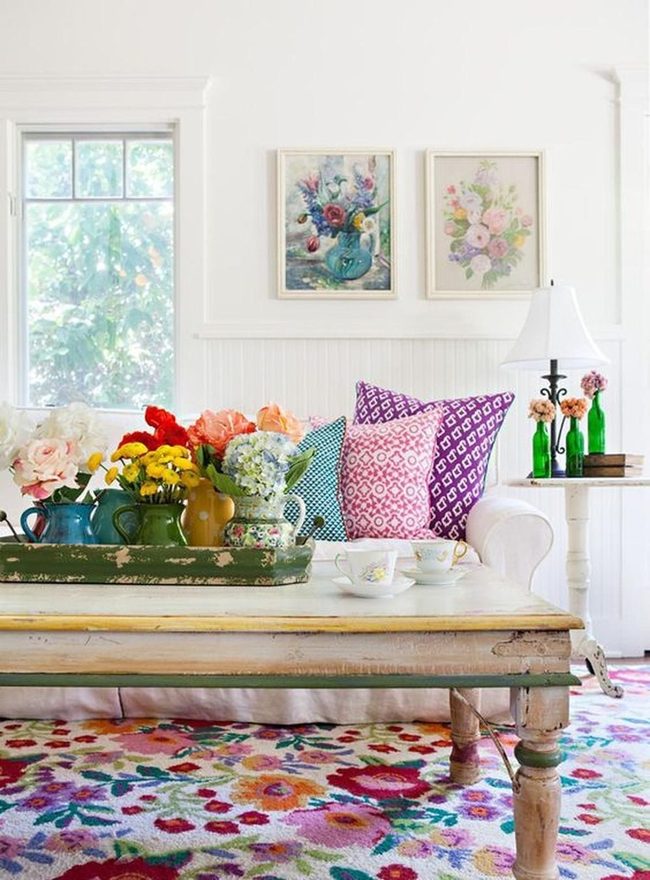 Floral Rug White Sofa Corner
