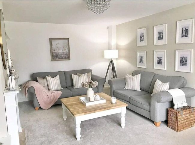 Gray L-Shaped Sofas With Gallery Walls