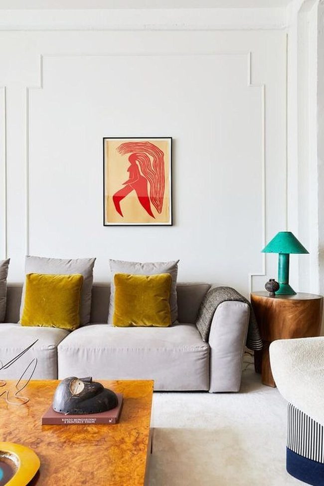 Red Canvas, Mustard Accent Living Room