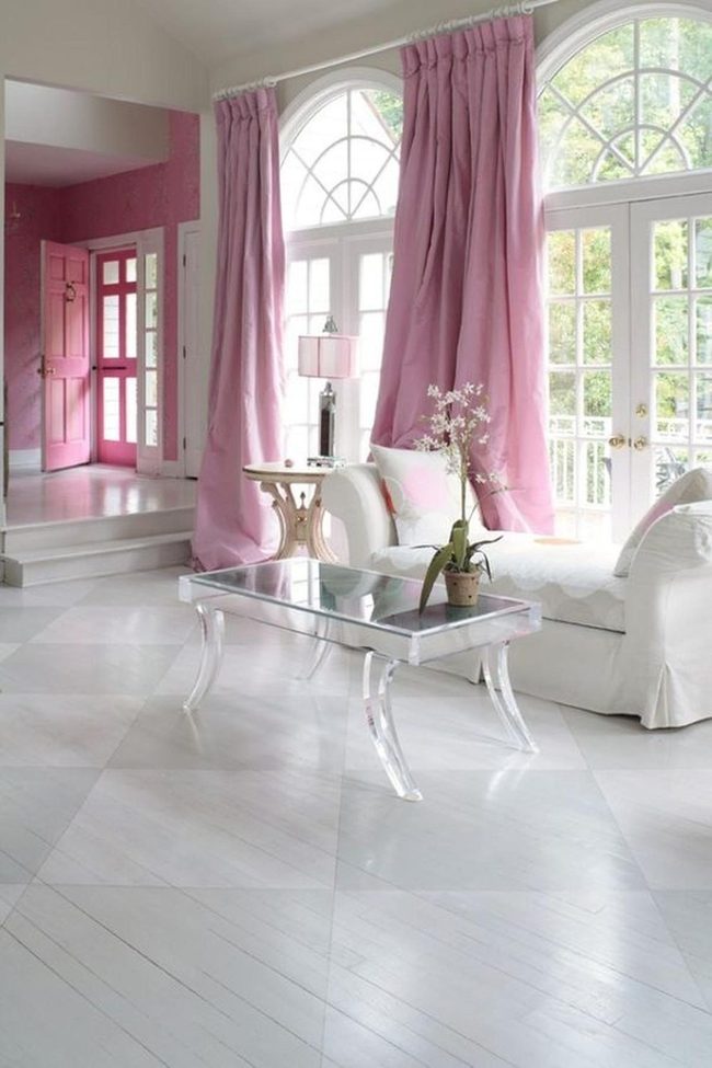 Soft Pink And White Living Room
