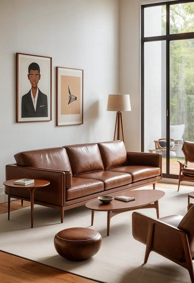 Brown Leather Meets Mid-Century Modern