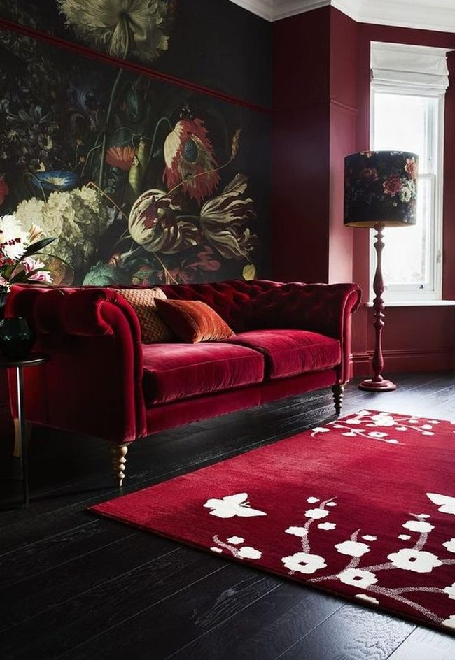 Red Velvet Room With Floral Whispers
