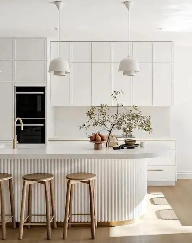 Curved Island Vertical Grooves White