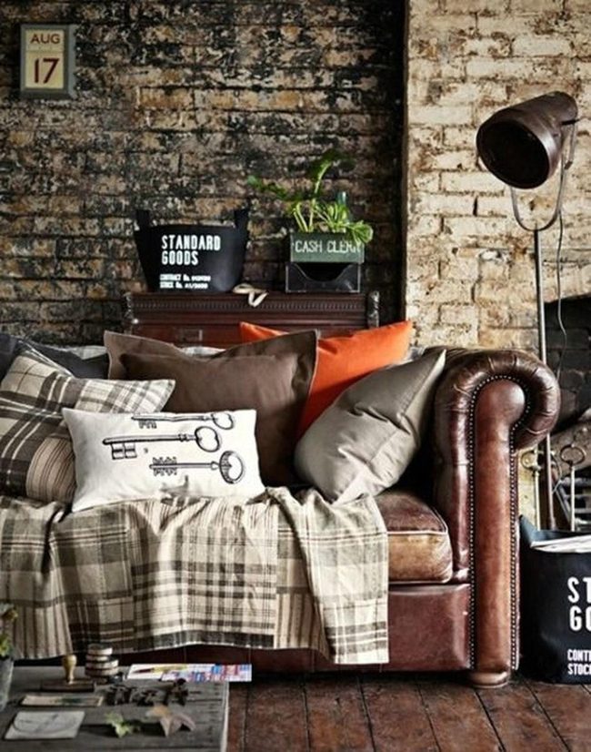 Brick And Brown Leather Living