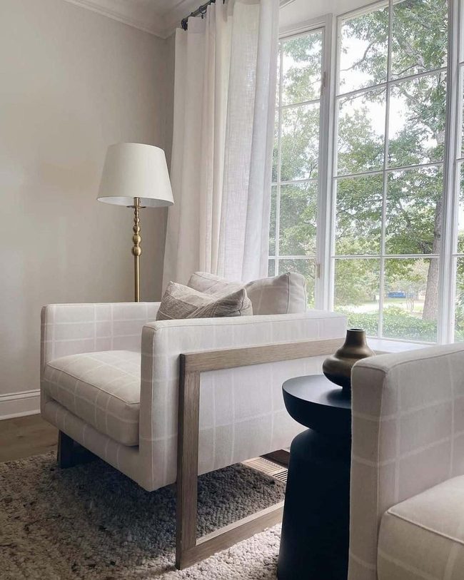 Gray Paired Chairs Gold Lamp Corner