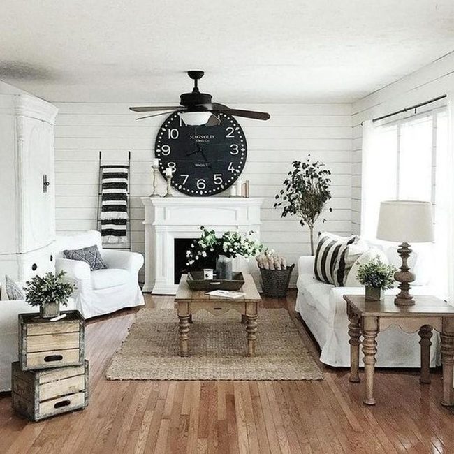 Black Clock Sunlit Living Room