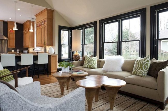 Sunlit Brown Beige Living Room