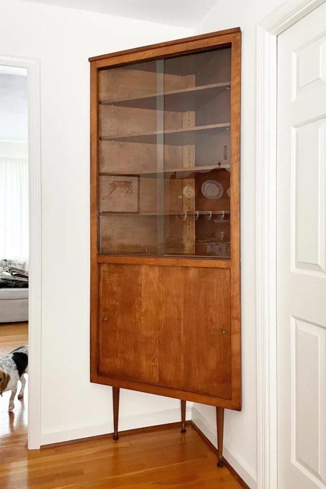 Floating Wood Cabinet With Glass Doors