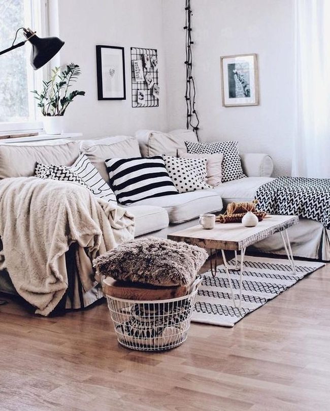 Cream Sofa Black White Patterns