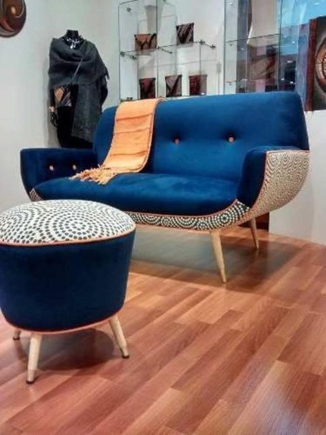 Blue Sofa Meets Warm Wood Floors