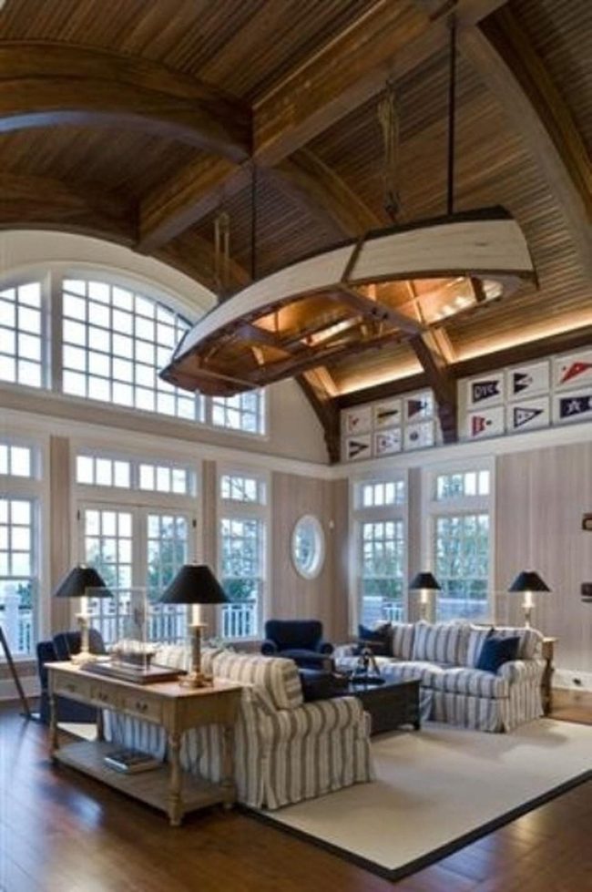 Curved Wooden Beams Meet Striped Comfort