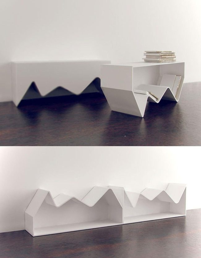 Curved White Metal Coffee Table