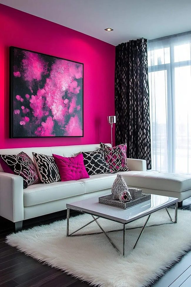 Hot Pink Wall Modern Living