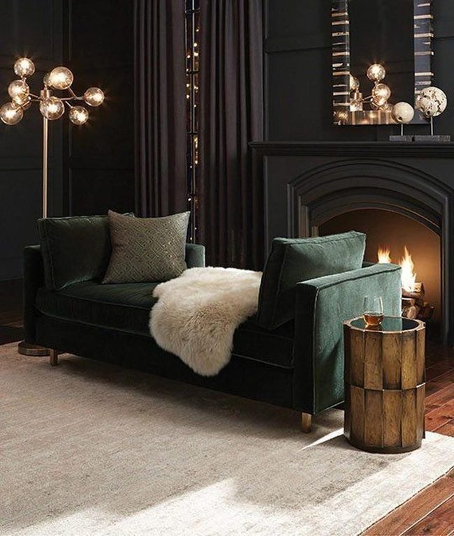 Jewel Tones Meet Glowing Fireplace
