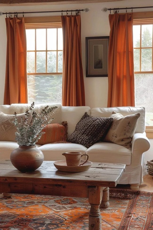 Orange Curtains, Handcrafted Earth Tones