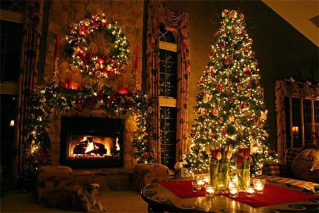 Fireplace And Tree Winter Centerpiece