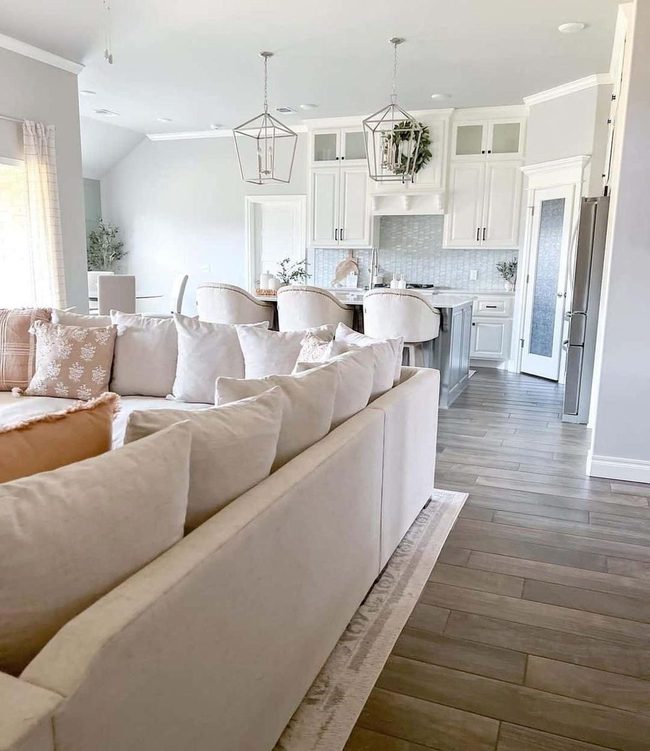 Beige Sectional Meets Peach Accents