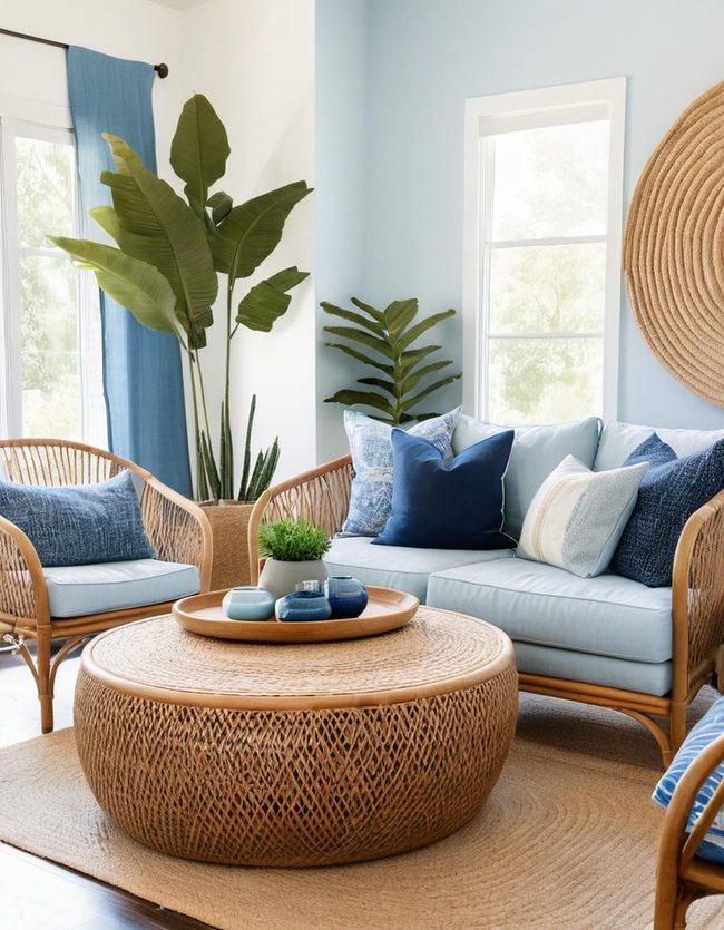 Blue Walls Meet Untreated Wood