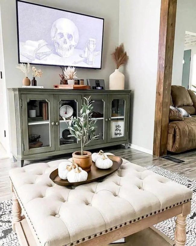 Cream Ottoman With Autumn Accents