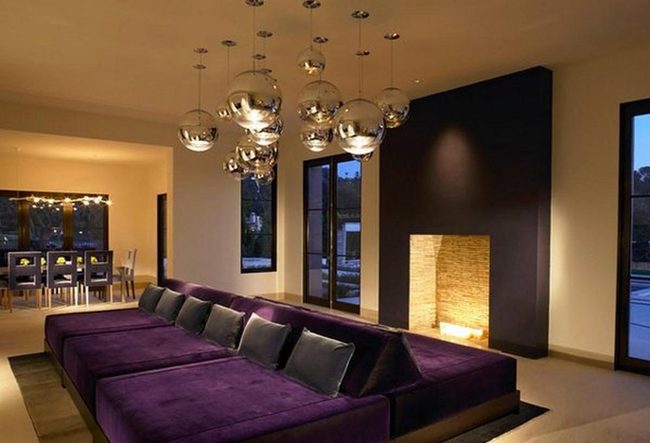 Metallic Lights Frame Modern Fireplace