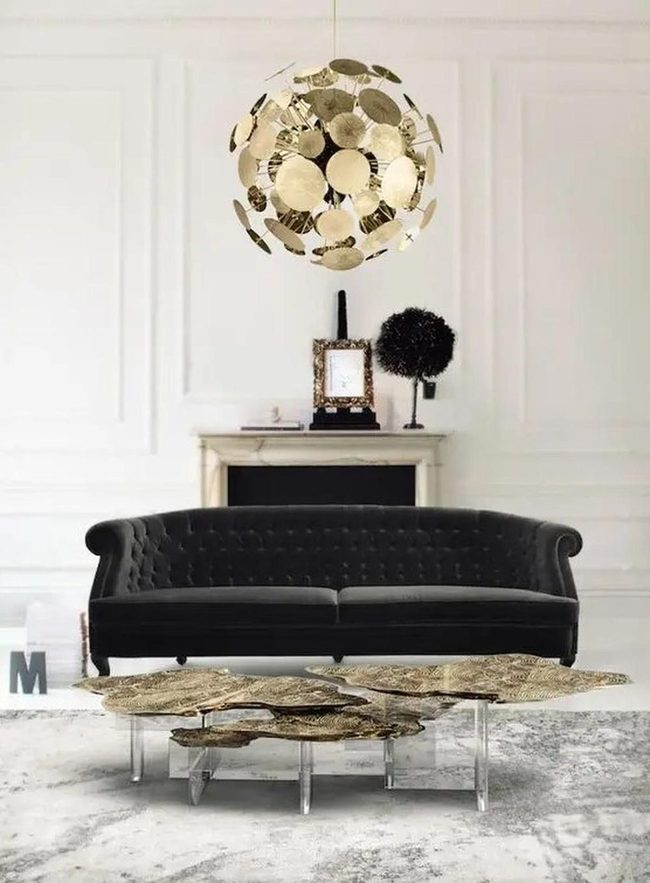 Dark Velvet Sofa Gold Accents